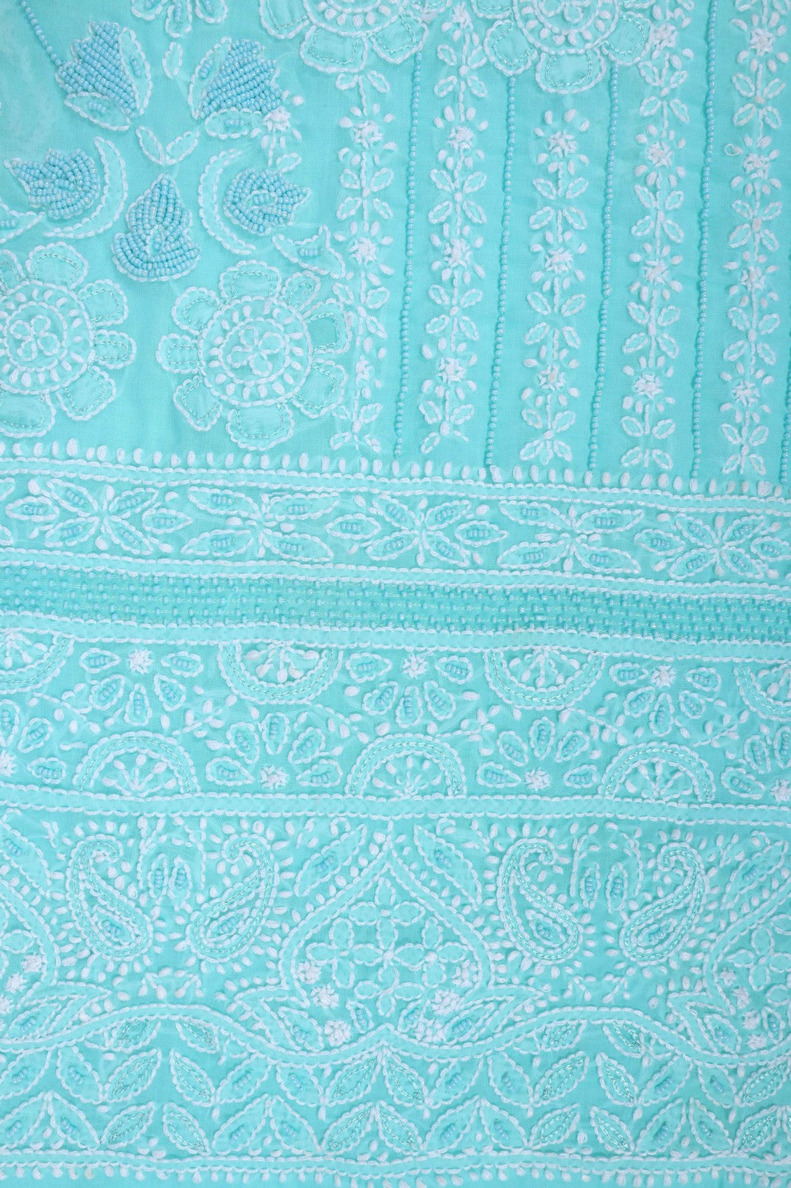 Ada Hand Embroidered Sea Green Cotton Lucknowi Chikankari Unstitched Suit Piece With Pearl Work 01A167494