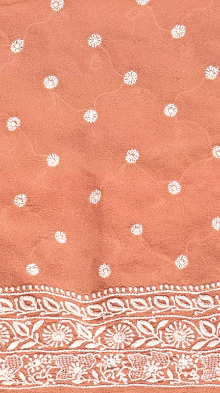 Ada Hand Embroidered Dusty Pink Pure Georgette Lucknowi Chikan Unstitched Kurta Dupatta Set A453588