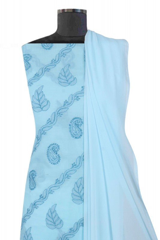 Ada Hand Embroidered Sky Blue Cotton Lucknowi Chikan Unstitched Suit Piece A580733