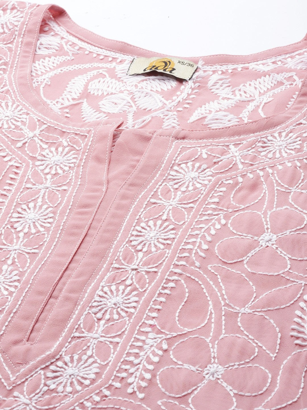Ada Hand Embroidered Onion Pink Georgette Lucknowi Chikankari Short Kurti A911123