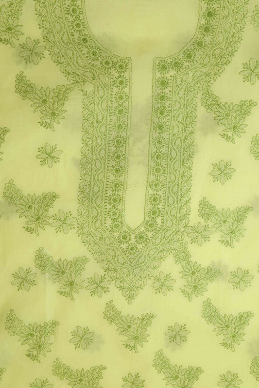 Ada Hand Embroidered Lemon Cotton Lucknowi Chikan Unstitched Suit Piece-A211147