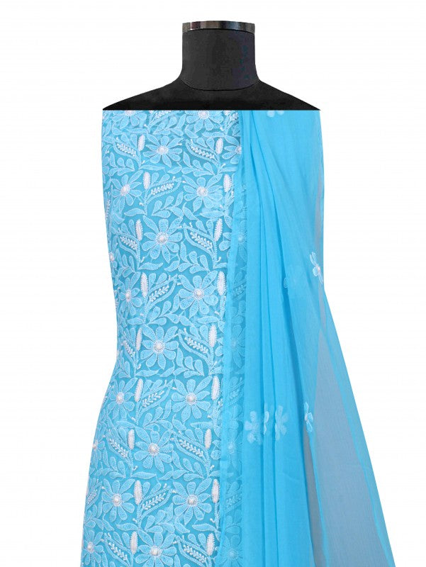 Ada Hand Embroidered Blue Georgette Lucknowi Chikankari Unstitched Suit Piece 01A209149