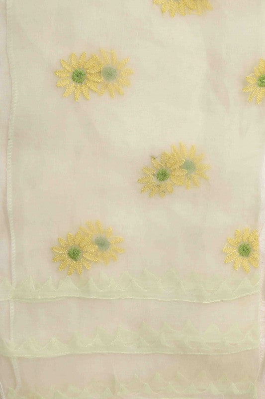 Ada Hand Embroidered Lemon Organza Lucknowi Chikan Unstitched Kurta Dupatta Set -A587997