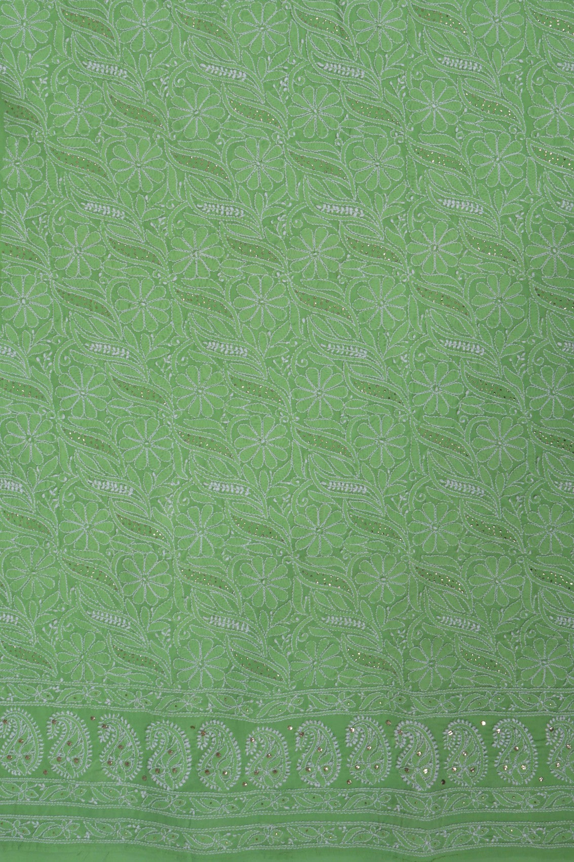 Ada Hand Embroidered Green Cotton Lucknowi Chikankari Unstitched Suit Piece With Muqaish Work 01A91019