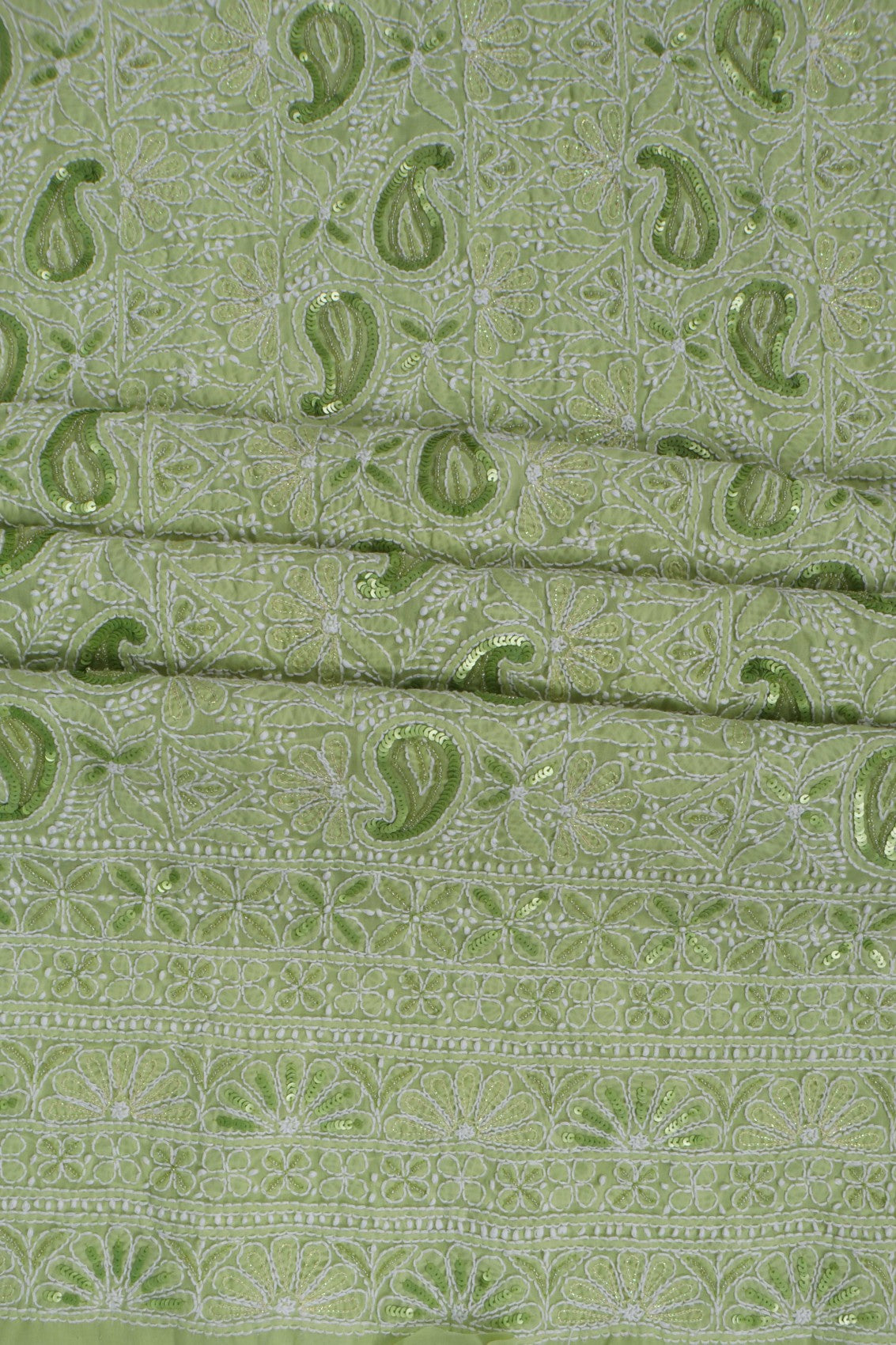 Ada Hand Embroidered Apple Green Cotton Lucknowi Chikankari Unstitched Suit Piece With Pearl Work 01A270933