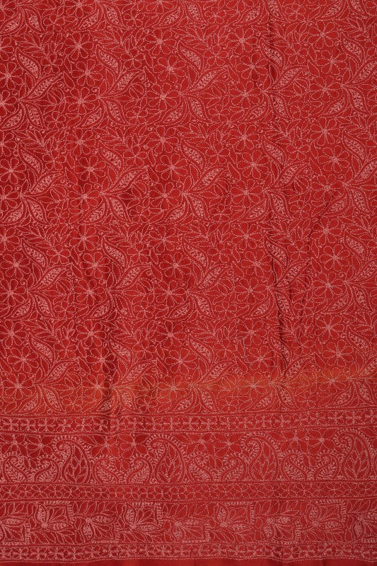Ada Hand Embroidered Rust Chanderi Lucknowi Chikankari Unstitched Kurta Piece A333877