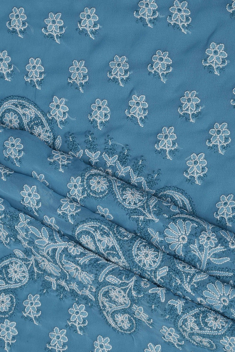 Ada Hand Embroidered Arctic Blue Georgette Lucknowi Chikan Unstitched Suit Piece A289005