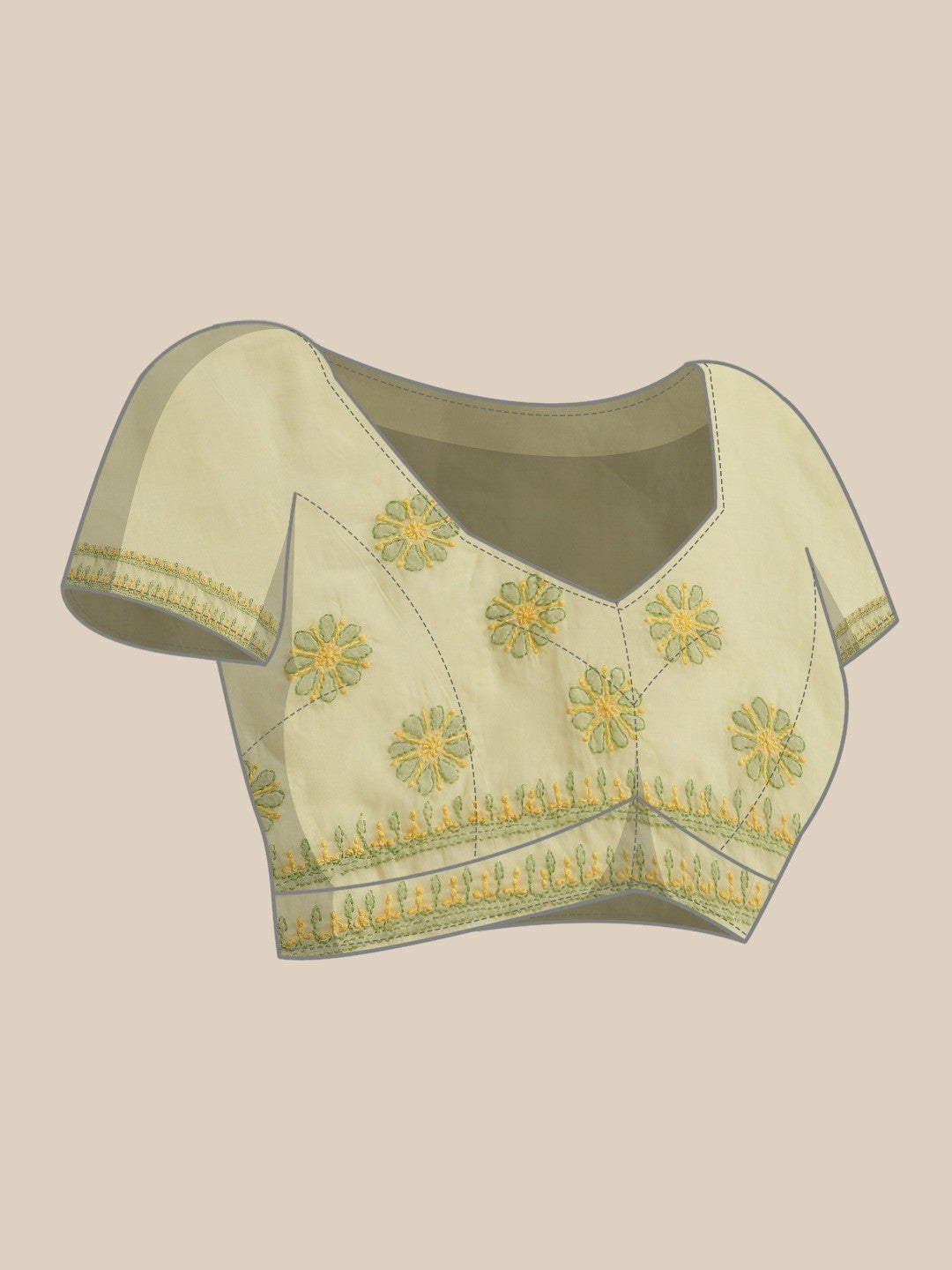 Ada Hand Embroidered Lemon Cotton Lucknow Chikan Saree With Blouse- A311314