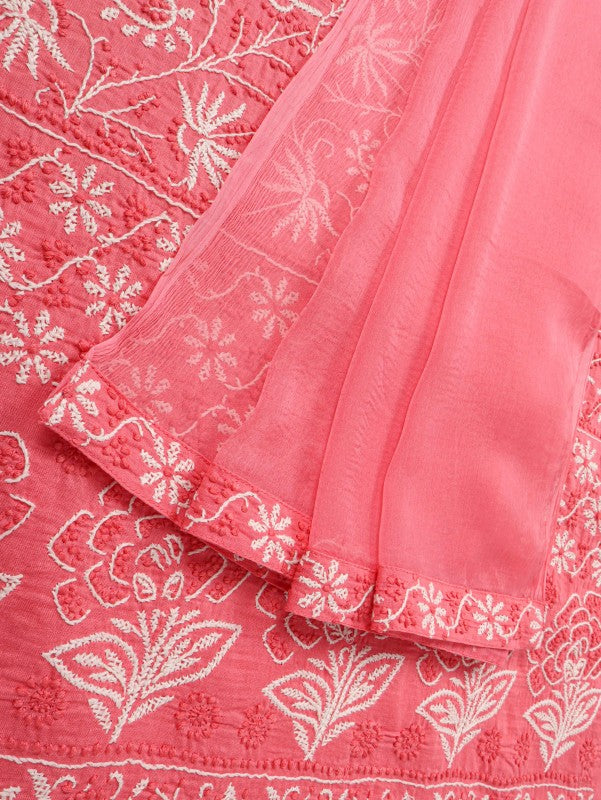 Ada Hand Embroidered Carrot Pink Cotton Lucknowi Chikankari Unstitched Suit Piece 01A101763