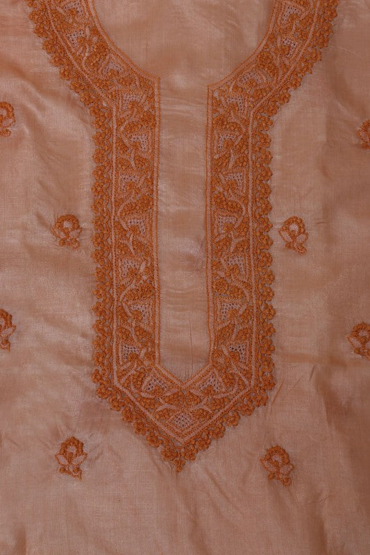 Ada Hand Embroidered Peach Tusser Silk Lucknow Chikankari Men's Kurta Piece-A525206