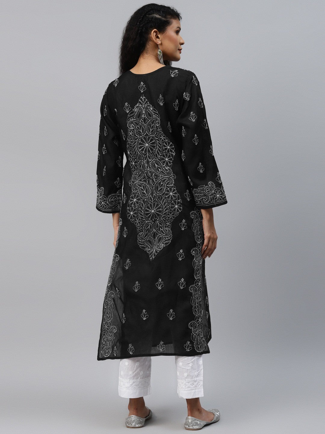 Ada Hand Embroidered Black Cotton Lucknowi Chikankari Straight Kurta A263293