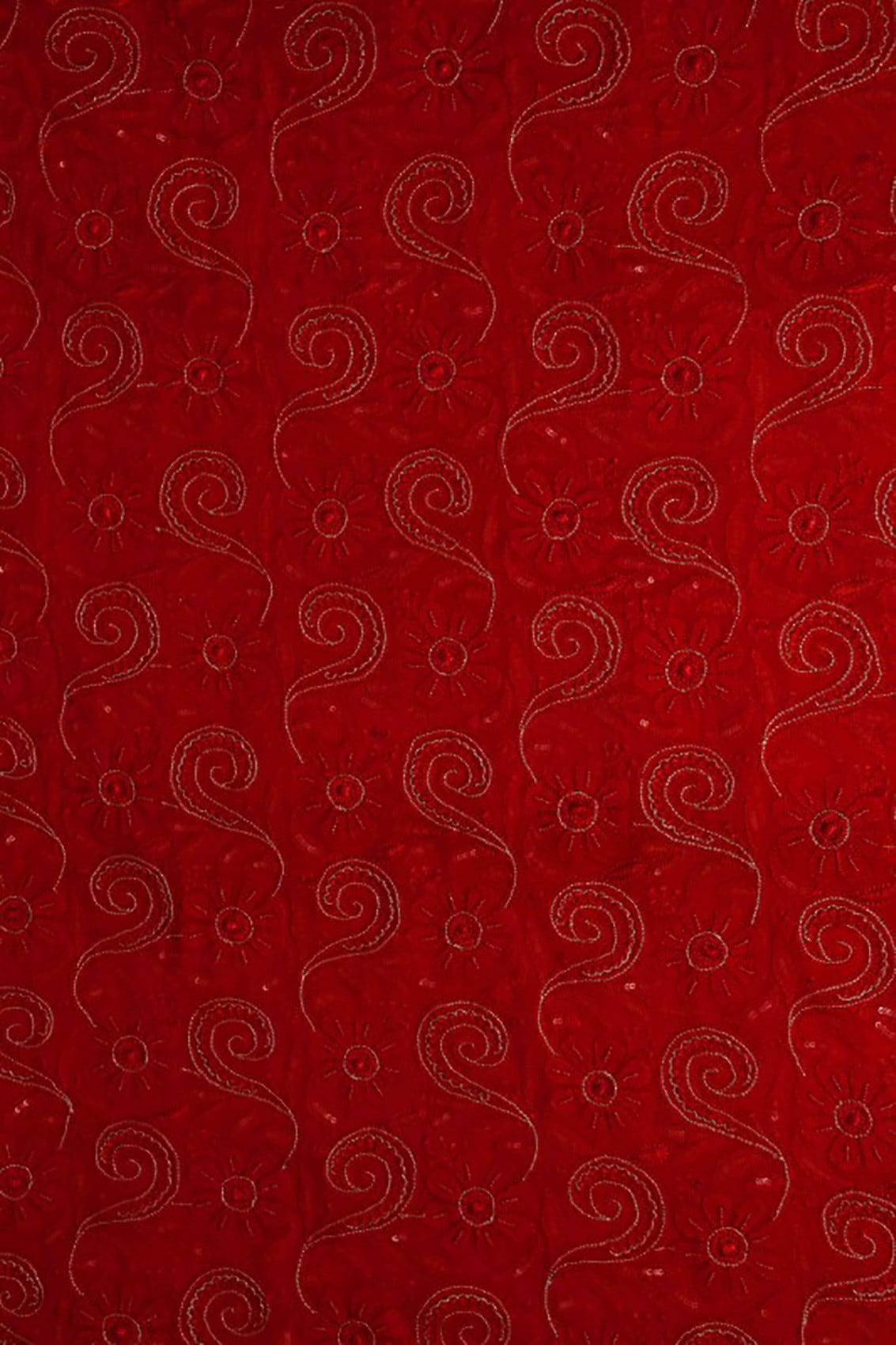 Ada Hand Embroidered Red Georgette Lucknowi Chikankari Unstitched Kurta Dupatta Set With Pearl & Sequinned work A611696