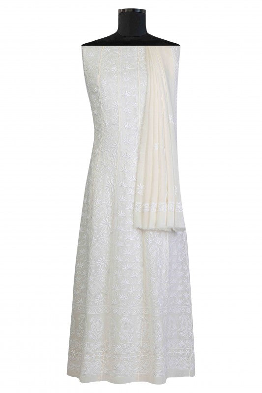 Ada Hand Embroidered White Pure Georgette Semi-stitched Anarkali Kurta Dupatta- A597770