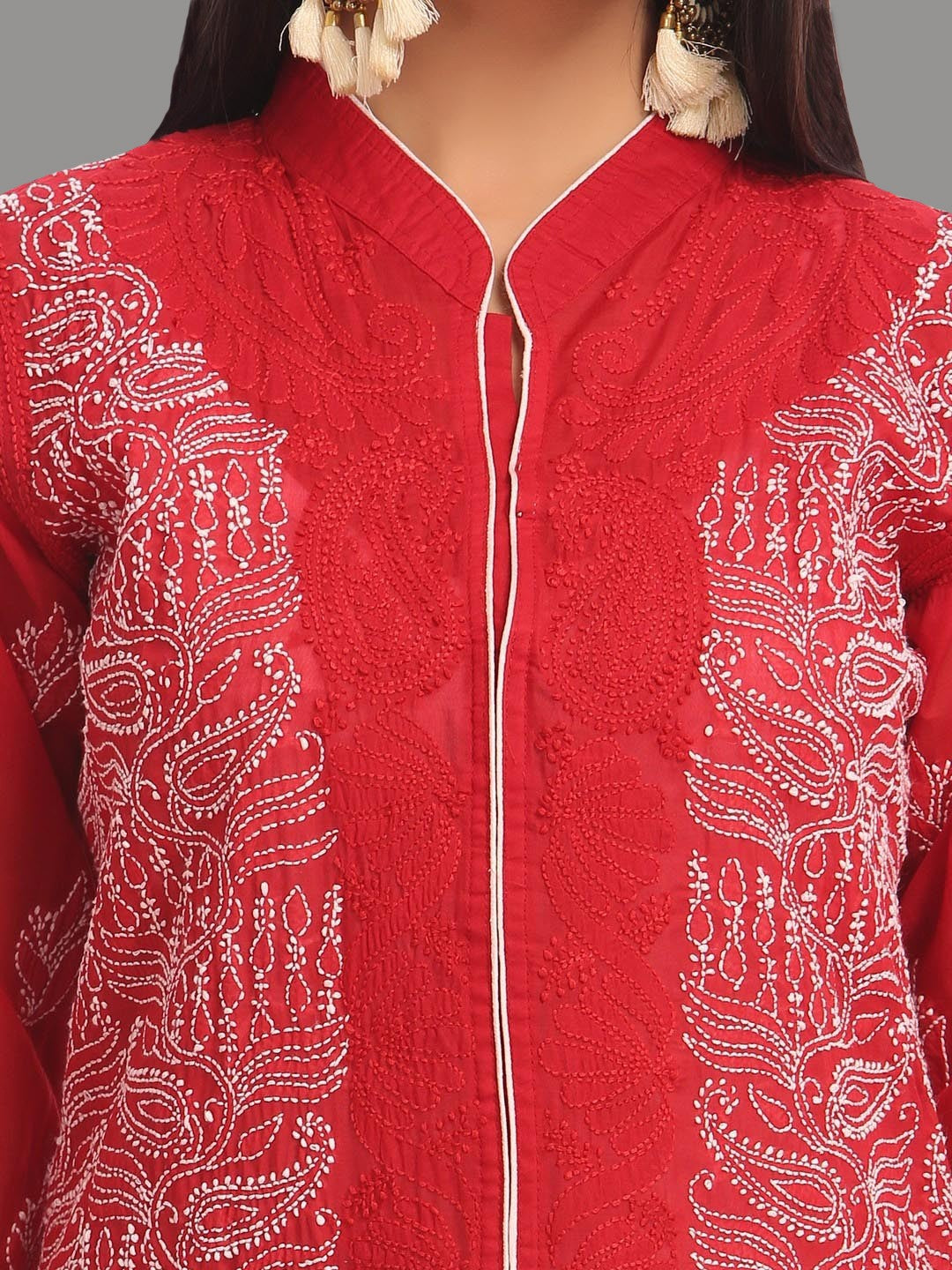 Ada Hand Embroidered Maroon Cotton Lucknowi Chikani Straight  Kurta A230238