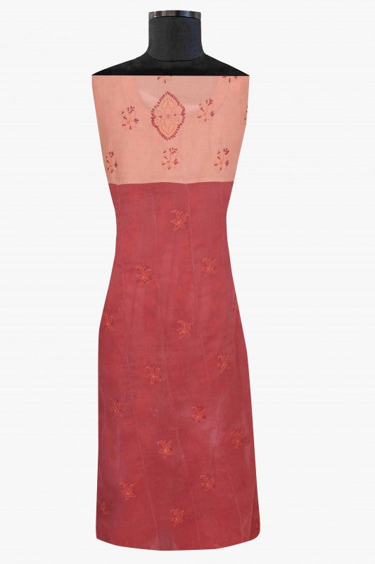 Ada Hand Embroidered Peach/Blush Red Cotton Lucknowi Chikan Unstitched Suit Piece A609640
