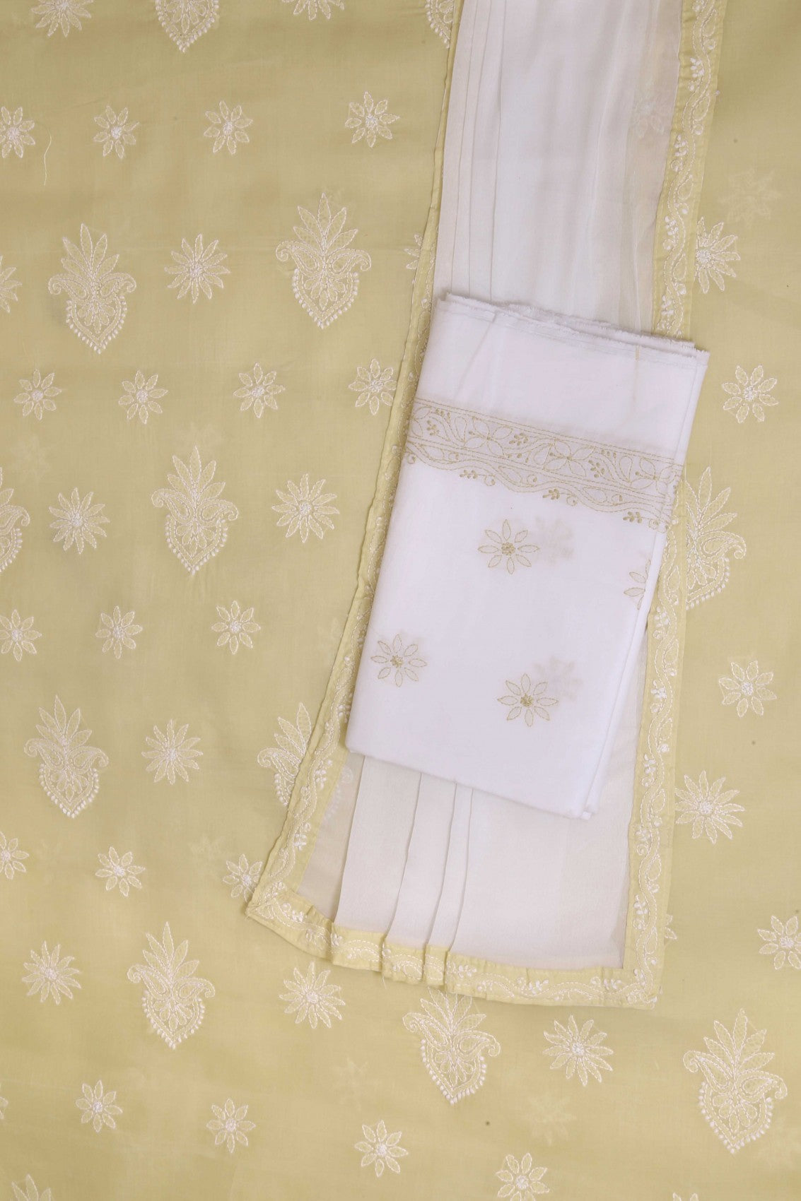 Ada Hand Embroidered Fawn Cotton Lucknowi Chikankari Unstitched Suit Piece A211205