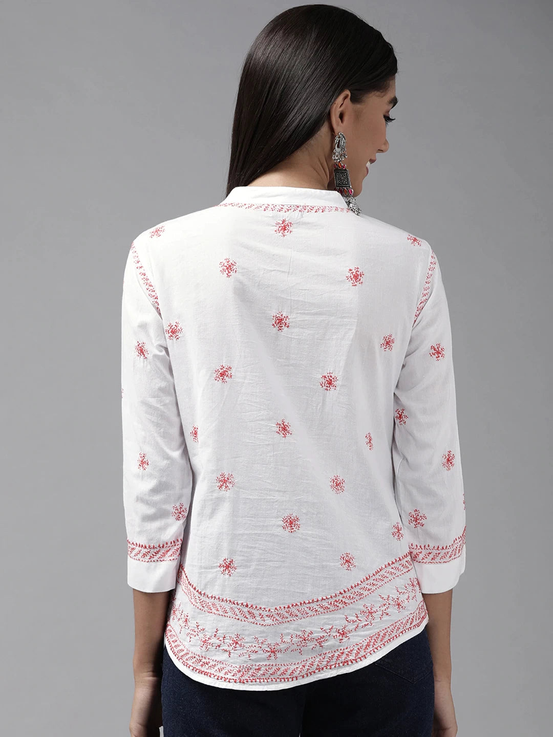 Ada Hand Embroidered White Cotton Lucknowi Chikankari Shirt A911245