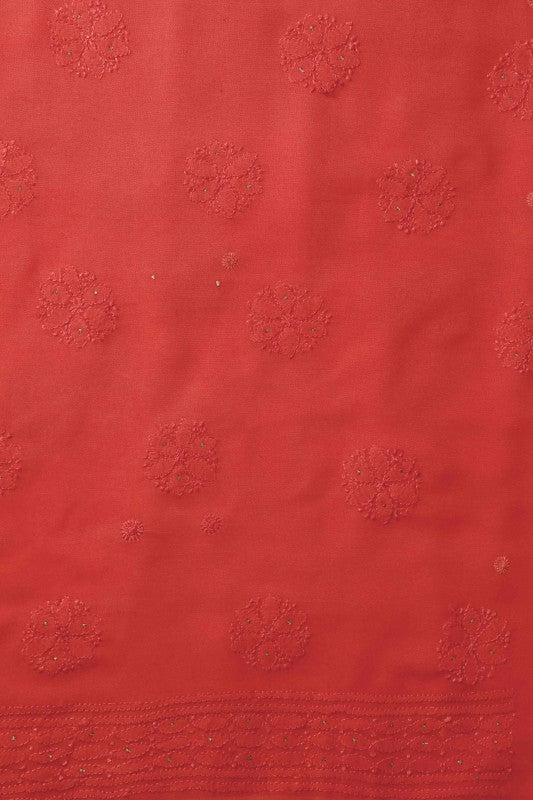 Ada Hand Embroidered Carrot Pink Georgette Lucknowi Chikan Unstitched Kurta Dupatta Set with Muqaish Work A579355