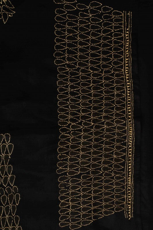Ada Hand Embroidered Black Cotton Lucknowi Chikan Unstitched Suit Piece A100183