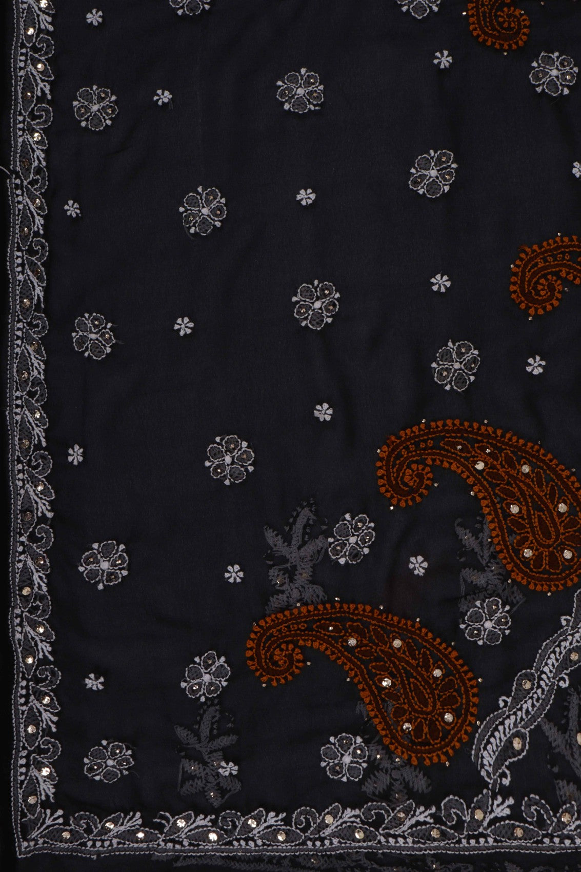Ada Hand Embroidered Black Georgette Lucknowi Chikankari Saree/Blouse With Muqaish Work A204201