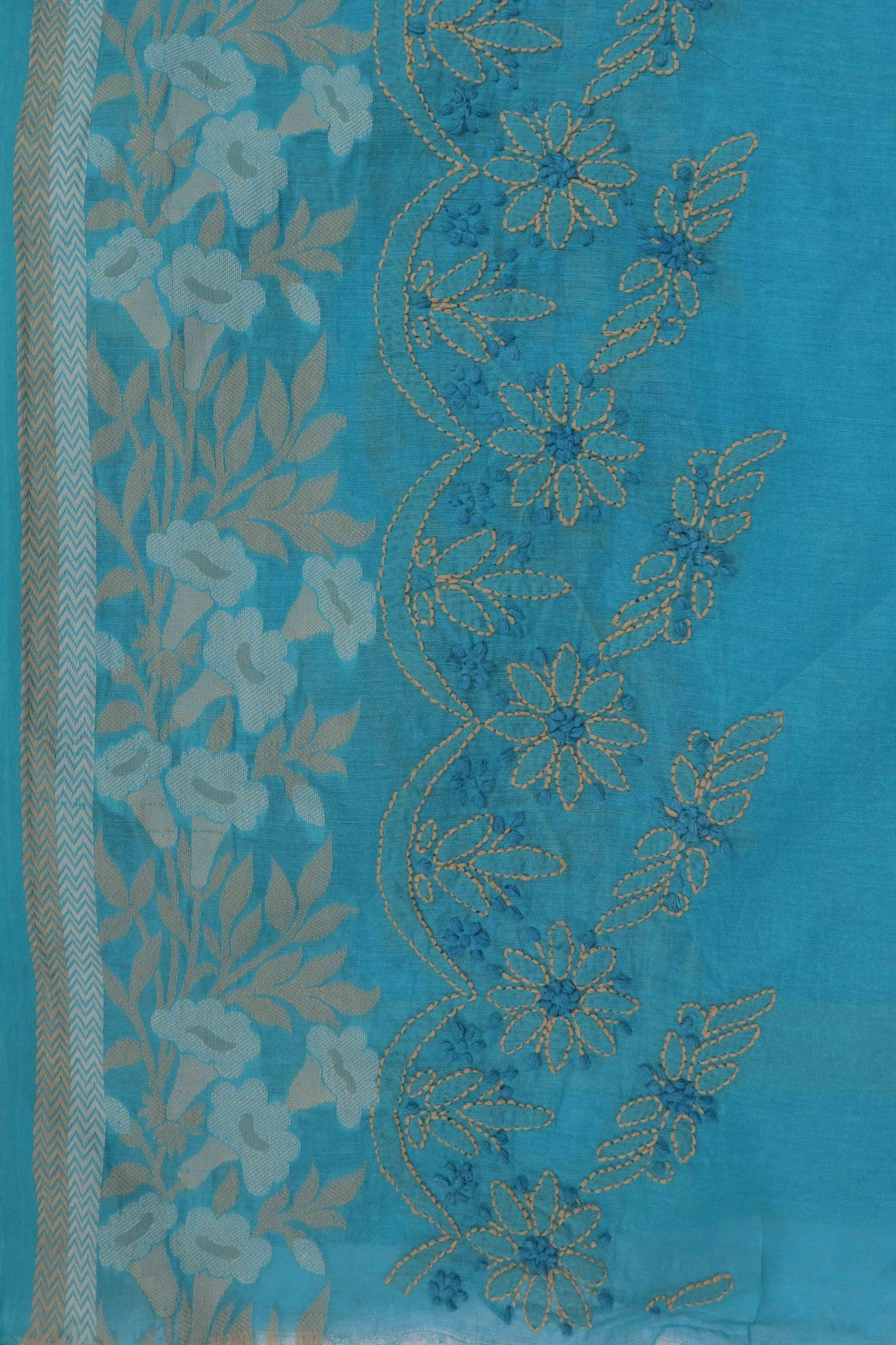 Ada Hand Embroidered Blue Chanderi Lucknowi Chikankari Saree With Blouse A613175