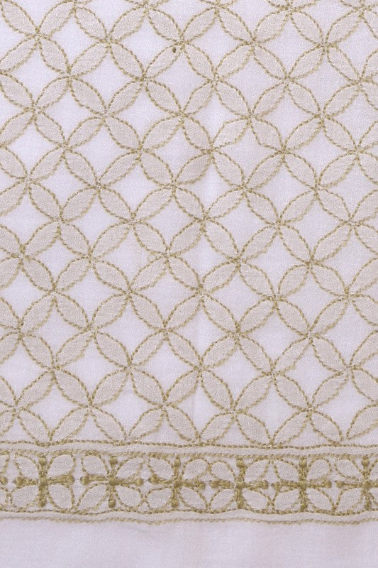 Ada Hand Embroidered White Cotton Lucknowi Chikankari Table Cover A475726