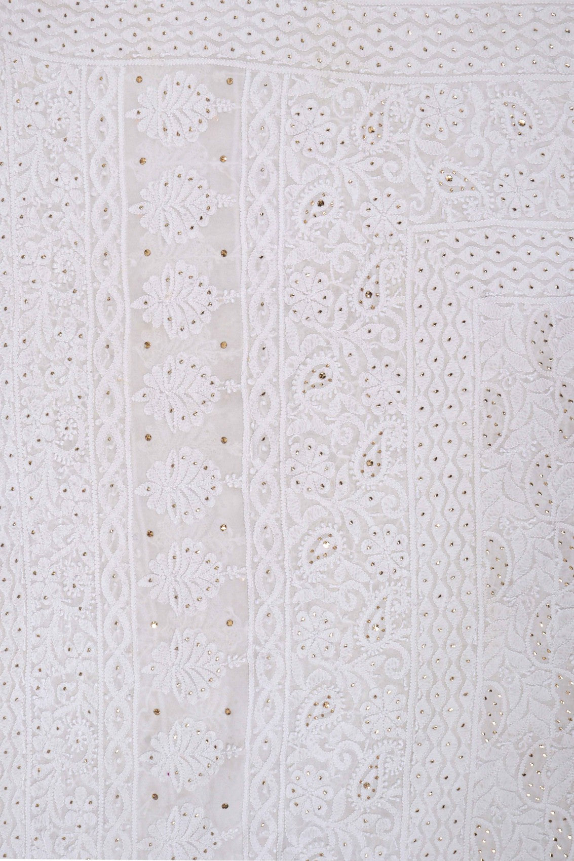 Ada Hand Embroidered Off White Pure Georgette Lucknowi Chikankari Dupatta With Muqaish Work 01A68961