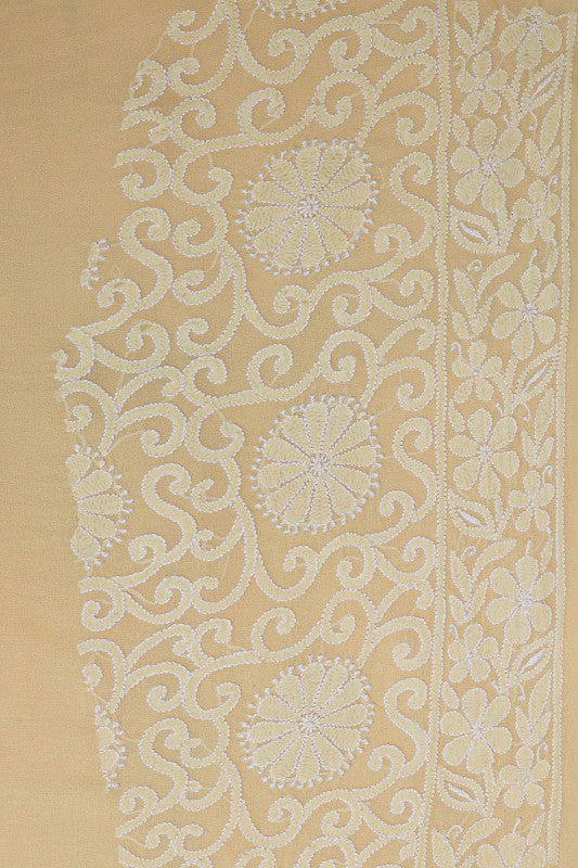 Ada Hand Embroidered Fawn Pure Georgette Lucknowi Chikankari Saree With Blouse- A425224