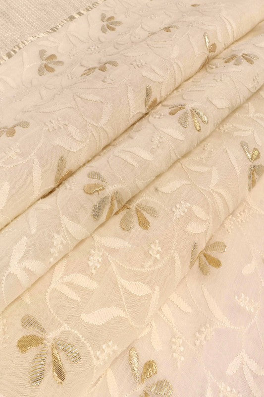 Ada Hand Embroidered Cream Chanderi Lucknowi Chikan Unstitched Suit Piece With Gota Patti Work A575128