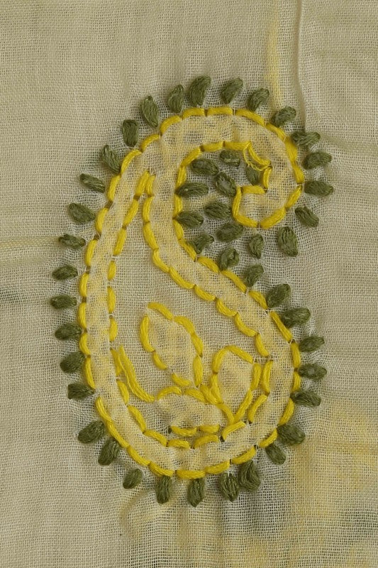 Ada Hand Embroidered Lemon Cotton Lucknowi Chikan Unstitched Suit Piece–A100168