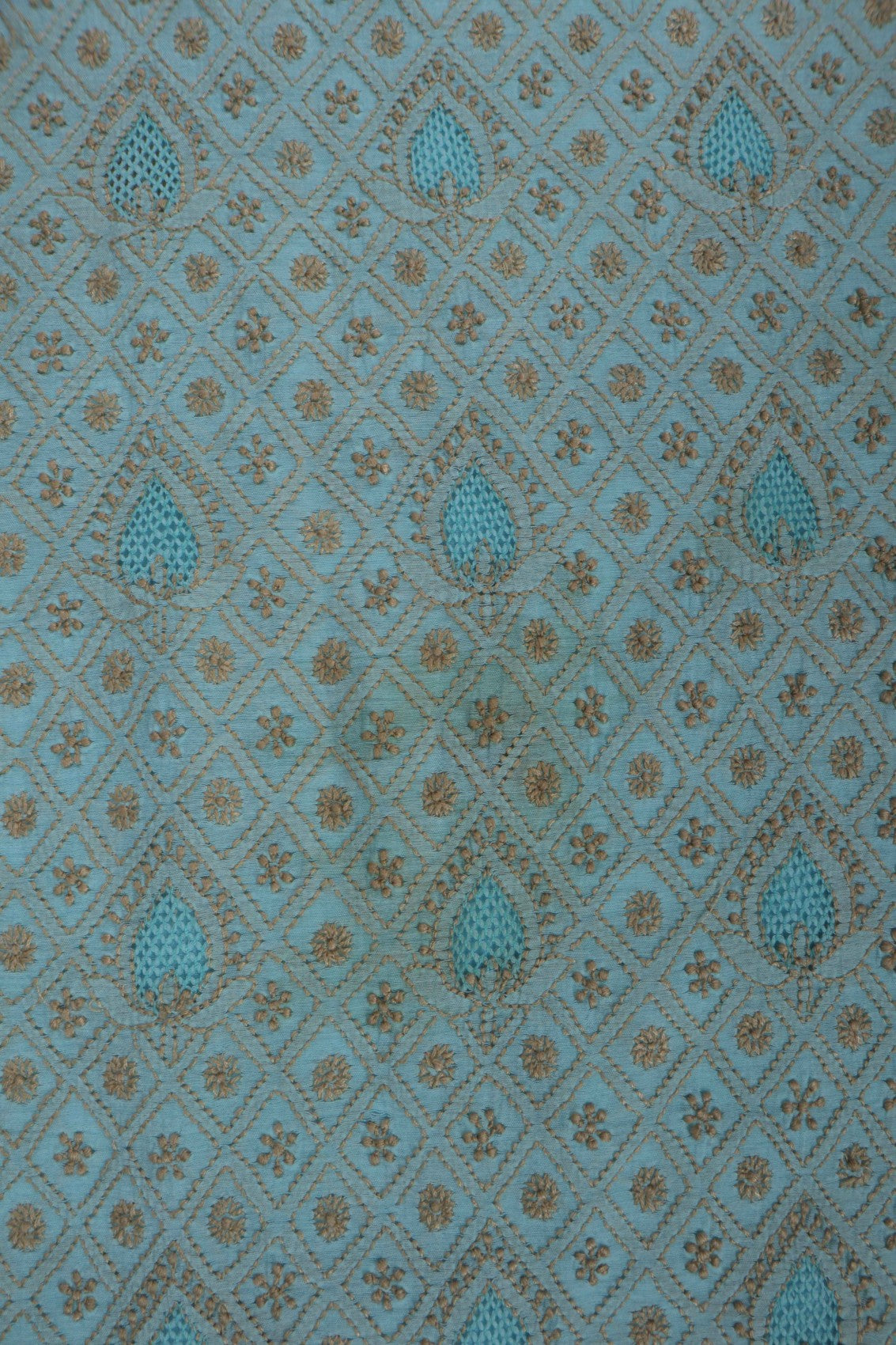 Ada Hand Embroidered Powder Blue Chanderi Lucknowi Chikan Unstitched Suit Piece A609234