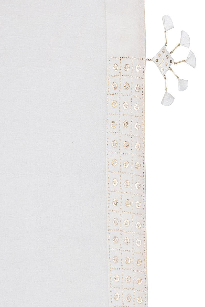 Ada Hand Embroidered White Pure Georgette Lucknowi Chikankari Saree /Blouse With Muqaish Work- A621525