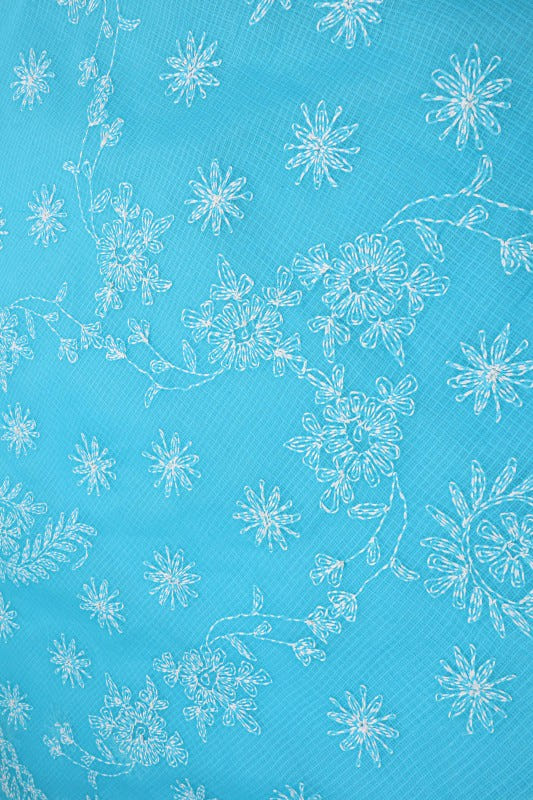 Ada Hand Embroidered Blue Kota Lucknowi Chikankari Saree With Blouse A565564