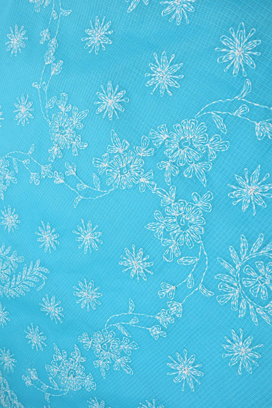 Ada Hand Embroidered Blue Kota Lucknowi Chikankari Saree With Blouse A565564