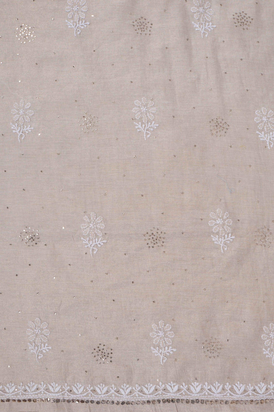 Ada Hand Embroidered Natural Fawn Tissue Lucknowi Chikankari Unstitched Kurta Dupatta Set With Muqaish Work 01A169987