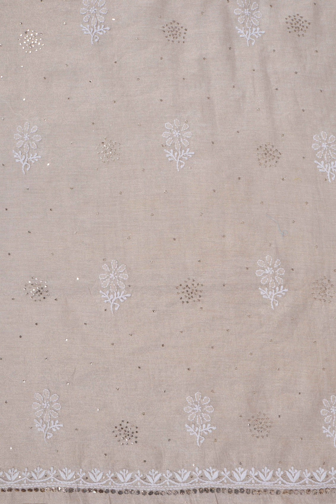 Ada Hand Embroidered Natural Fawn Tissue Lucknowi Chikankari Unstitched Kurta Dupatta Set With Muqaish Work 01A169987