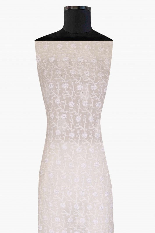Ada Hand Embroidered Off White Pure Georgette Lucknowi Chikan Unstitched Kurta Piece-A625464