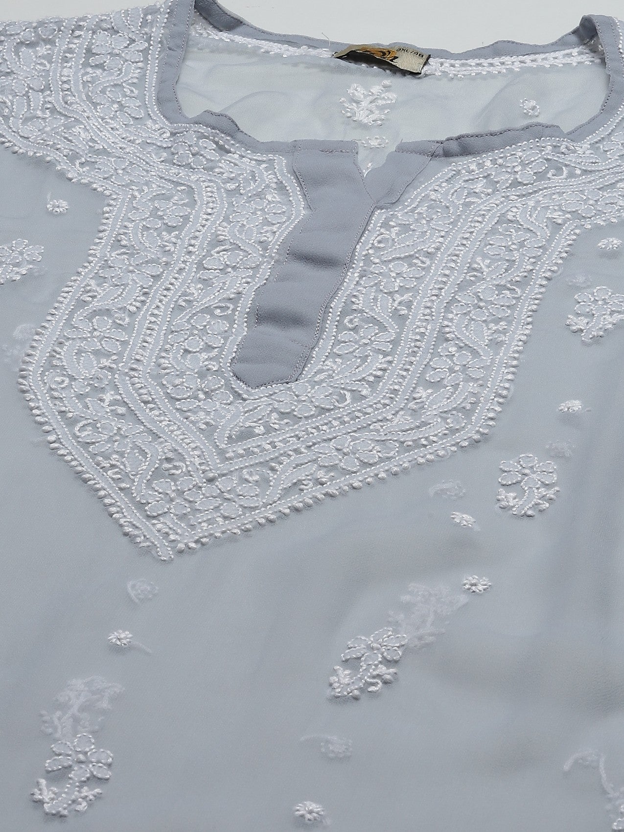 Ada Hand Embroidered Grey Georgette Lucknowi Chikankari Straight Kurta With Slip A411196