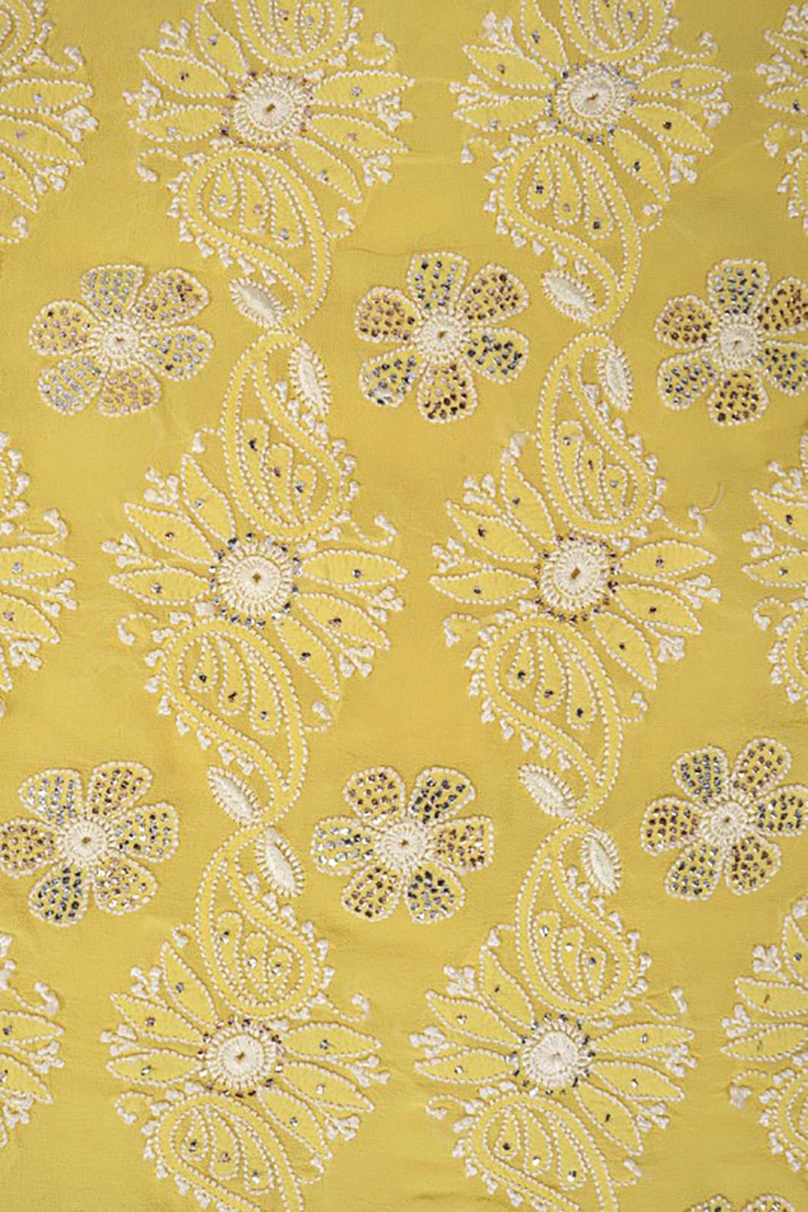 Ada Hand Embroidered Yellow Pure Georgette Lucknowi Chikankari Saree/Blouse With Muqaish Work 01A112478
