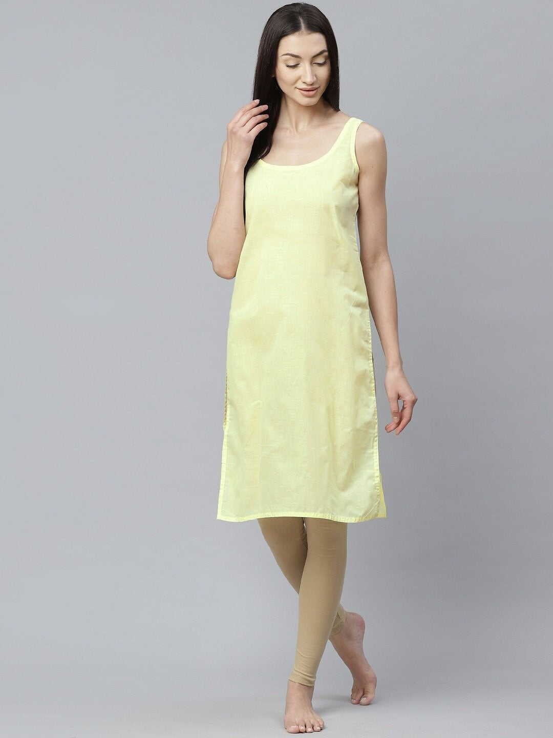 Ada Lemon and White Cotton Long Slips Combo of 2  A307683.