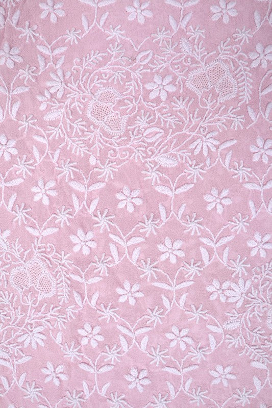 Ada Hand Embroidered Baby Pink Pure Georgette Lucknowi Chikan Unstitched Kurta Piece A21481