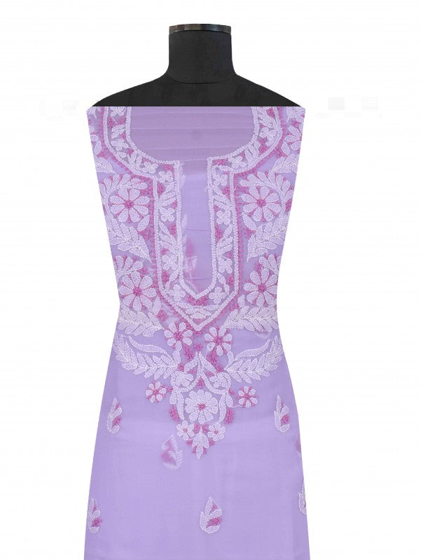 Ada Hand Embroidered Lavender Georgette Lucknowi Chikan Unstitched Kurta Piece A599347
