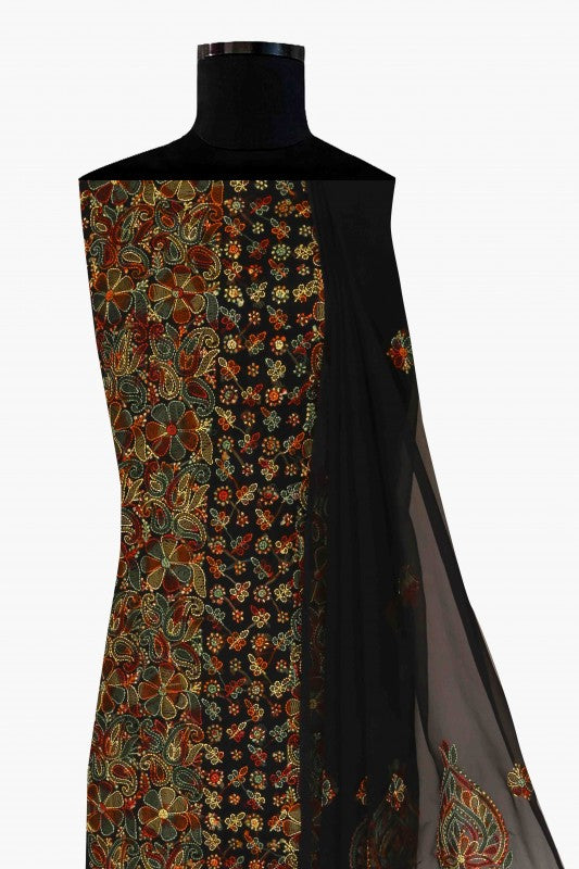 Ada Hand Embroidered Black Georgette Lucknowi Chikan Unstitched Suit Piece A211169
