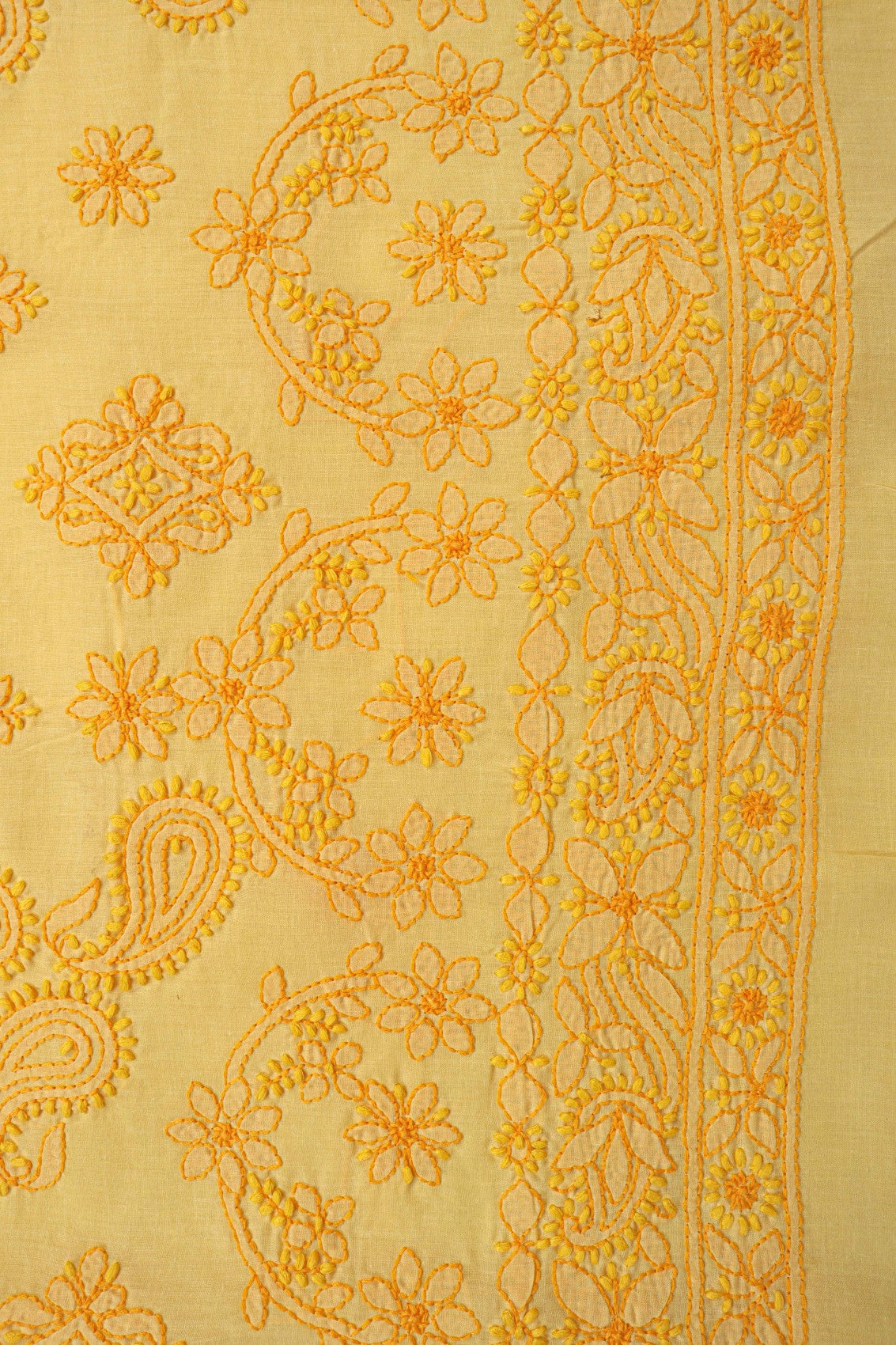 Ada Hand Embroidered Yellow Cotton Lucknowi Chikankari Unstitched Suit Piece A595134
