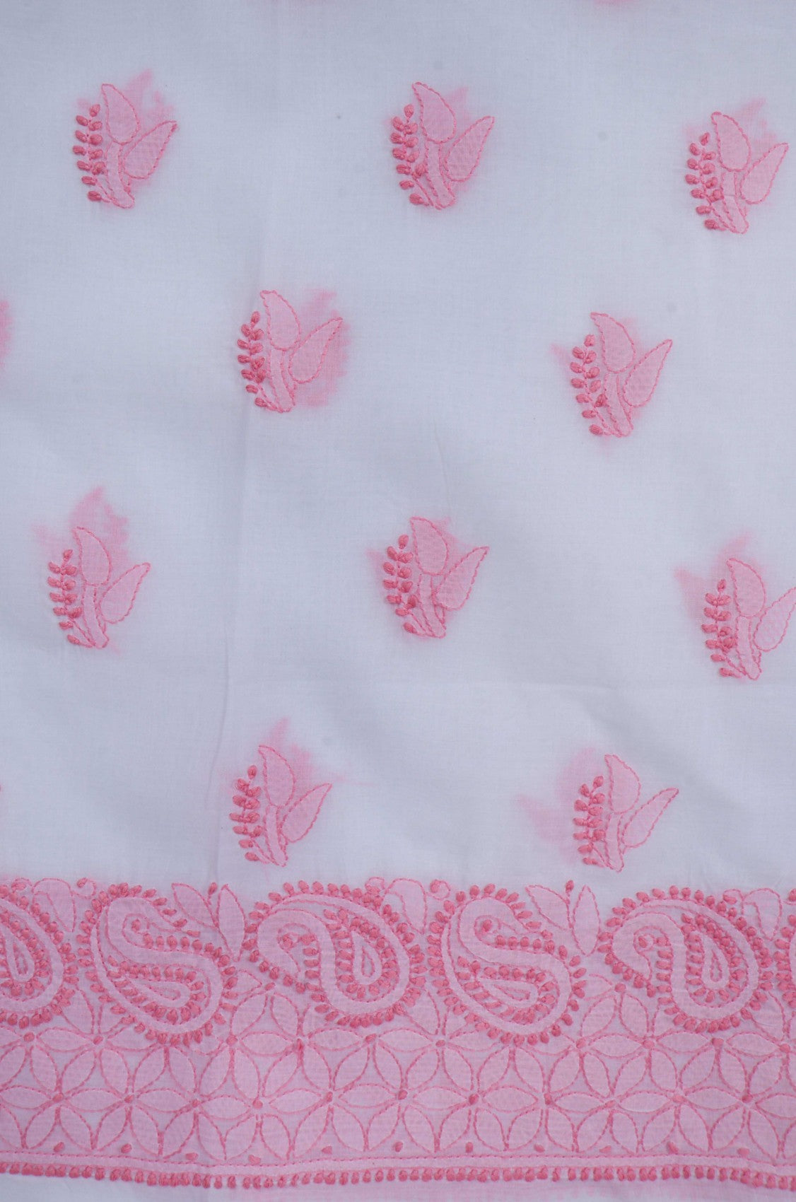 Ada Hand Embroidered White Cotton Lucknowi Chikankari Unstitched Suit Piece 01A204386