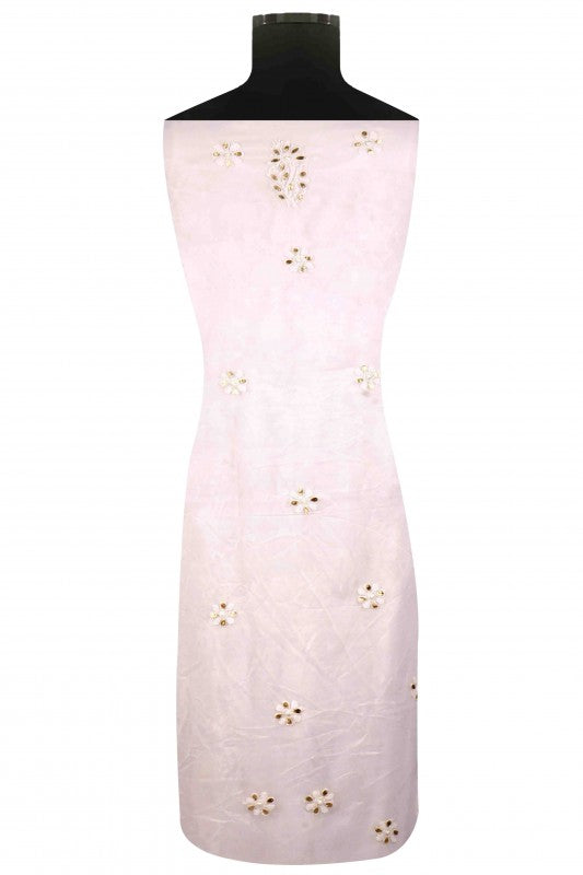 Ada Hand Embroidered White Georgette Lucknowi Chikan Unstitched Suit Piece with Gota Patti Work A428256
