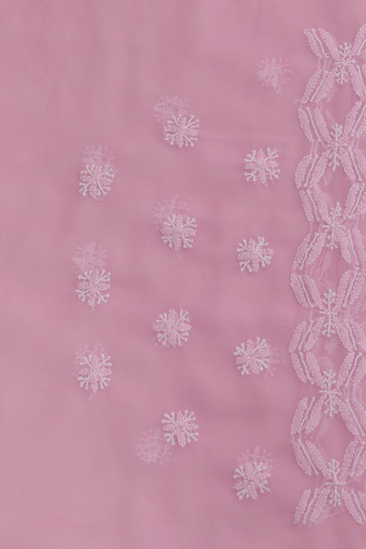 Ada Hand Embroidered Pink Georgette Lucknow Chikan Saree with Blouse A129553