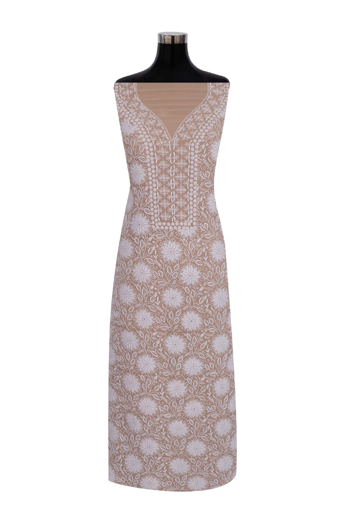 Ada Hand Embroidered Fawn Pure Georgette Lucknowi Chikankari Unstitched Kurta Dupatta Set A198254