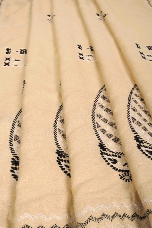 Ada Hand Embroidered Fawn Moonga Silk Lucknowi Chikankari Saree With Blouse A501815