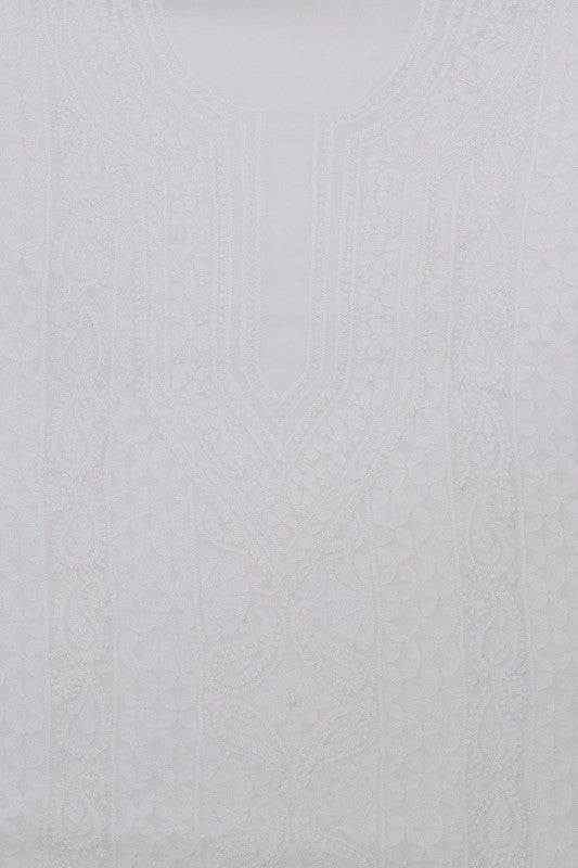 Ada Hand Embroidered White Georgette Lucknowi Chikan Unstitched Kurta Piece A580797